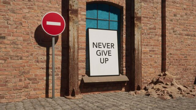 Modellazione 3D e video di parete storica con quadro NEVER GIVE UP scorrevole