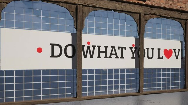 3D modeling and video of historic wall with sliding DO WHAT YOU LOVE banner