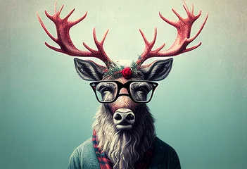 Foto op Plexiglas Christmas reindeer in sunglasses. AI Generated ©  iiulia