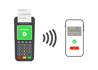 Concept contactless payment. Vector illustration of paying from a smartphone.