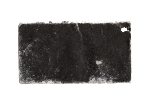 worn black label with frayed edges on transparent png background 