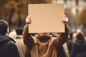 protesters holding a cardboard sign during protest Generative AI