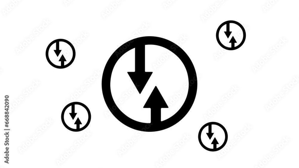 Poster zoom in and out animation the advantage of oncoming traffic symbol. large black symbol in the center