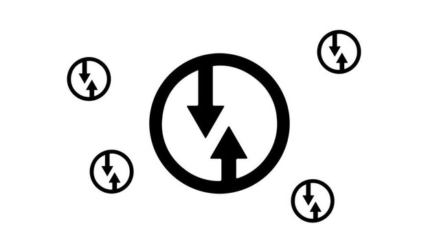 Zoom in and out animation the advantage of oncoming traffic symbol. Large black symbol in the center and four small symbols around. Seamless looped 4k animation on white background