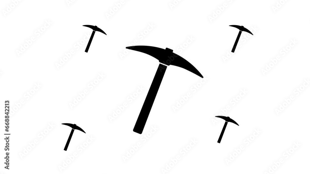 Poster zoom in and out animation the pickaxe symbol. large black symbol in the center and four small symbol