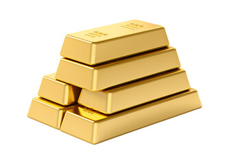 Gold bar stack isolated on a transparent background, Gold bullion stack, Set of gold bars. Generative AI