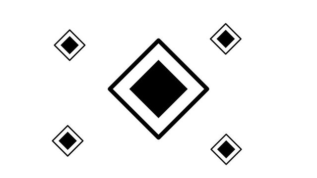 Zoom in and out animation the main road symbol. Large black symbol in the center and four small symbols around. Seamless looped 4k animation on white background
