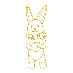 Gold line art clipart rabbit with Christmas ball
