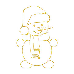 Gold line art Snowman isolated on white