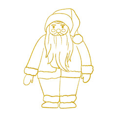 Gold line art Santa Claus isolated on white
