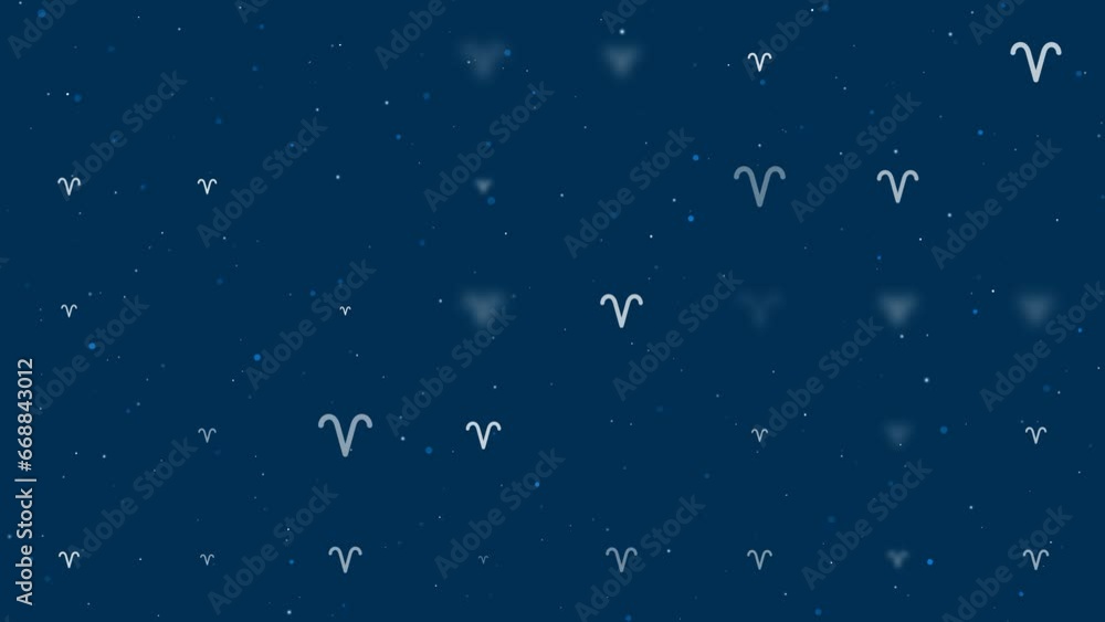 Poster template animation of evenly spaced zodiac aries symbols of different sizes and opacity. animation o