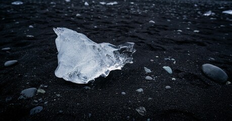 Closeup of Diamond Beach under the blue sky , Iceland