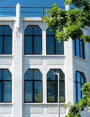 Fototapeta na wymiar Hexagonal windows in an office building.