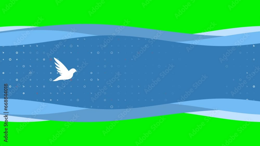 Aufkleber animation of blue banner waves movement with white bird symbol on the left. on the background there 