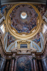 Dome with ceiling painted with a religious-themed fresco in the church Santa Maria Maddalena dei Pazzi, Florence ITALY 