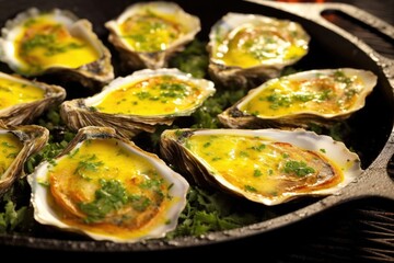 barbecued oysters with garlic butter sauce - obrazy, fototapety, plakaty