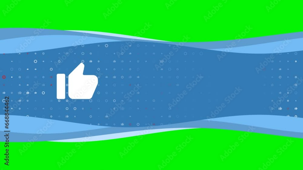 Poster animation of blue banner waves movement with white thumb up symbol on the left. on the background th