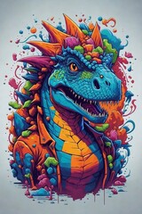Cartoon style, vibrant, colorful, dinosaur, t-shirt, Generative ai