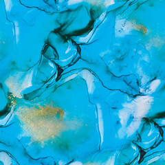 Foil Marble Watercolor. Modern Seamless Art Template. Shiny Golden Pattern. Blue Ink Paint. Vector Ink Canvas. Ocean Elegant Watercolor. Watercolor Marble. Gold Oriental Background. Trendy Alcohol Ink