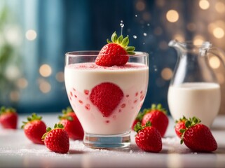 Strawberry smoothie with milk and sugar, ai generated