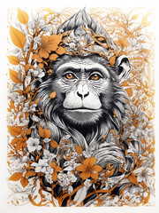 Portrait of the monkey in thw wild, ai generated