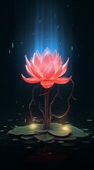 Lotus flowers in light, in the style of light red and dark cyan