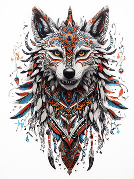 Wolf tribal tattoo portrait, ai generated