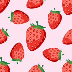 Seamless vector pattern with strawberries on a pink background