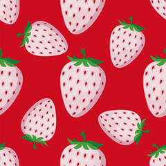 Seamless vector background with white strawberries on a red background.