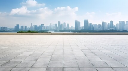 Empty square floor and modern city skyline panorama in Shenzhen,China. - obrazy, fototapety, plakaty