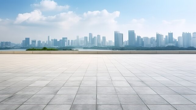Empty square floor and modern city skyline panorama in Shenzhen,China.