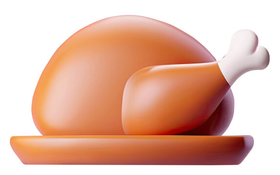 Roast turkey, 3d cartoon icon. Thanksgiving turkey 3d illustration. Christmas roast chicken 3d cartoon icon
