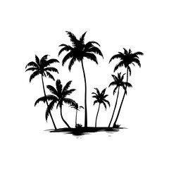 black Coconut Tree palms silhouette on white background