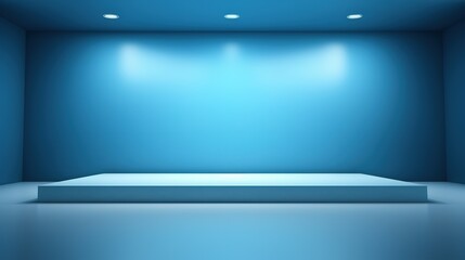 Abstract blue studio background with empty podium. 3D Rendering.