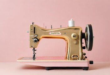 stitch tailoring sewing machine Big Ben gold and pink colors, Generative AI,