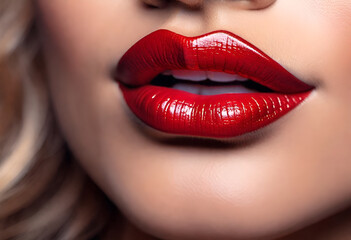 Fototapeta premium close up lips of woman with bright makeup 