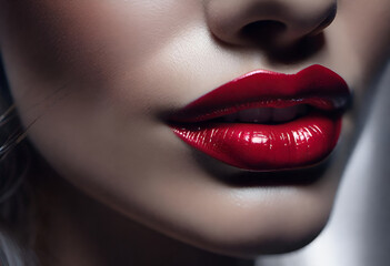 close up lips of woman with bright makeup 