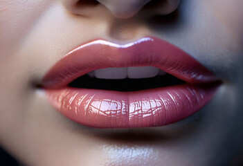 close up lips of woman with bright makeup 