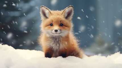 Fototapeta premium Dreamlike Red Fox Cubs Enjoying a Christmas in the Snow