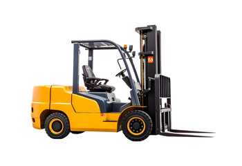 Fototapeta na wymiar Forklift truck isolated on a transparent background, Forklift loader, Pallet stacker truck equipment at warehouse, Generative AI