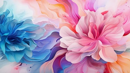 Tuinposter Fluid abstract expressionism, blooming flowers, Aesthetics colorful floral inspirational tenderness illustration, oil paint, Wall decoration photo, Generated AI. © Sunshinemeee