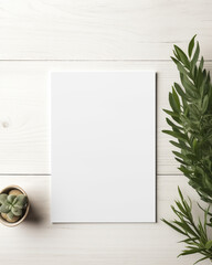 Blank 5x7 white card flat lay mockup minimalist