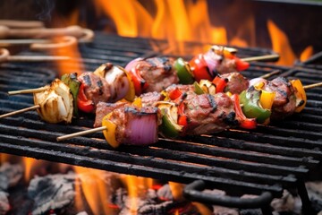 skewered meats on a charcoal grill