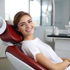 A woman with a beautiful smile at a dentist