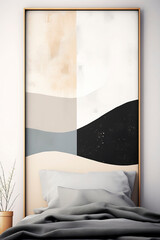 Abstract art, in black beige and grey colors, contemporary art minimalist in interior.