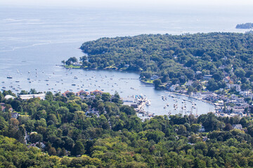 Fototapeta premium View of port (Camden,ME) from Mt Battie overlook. 