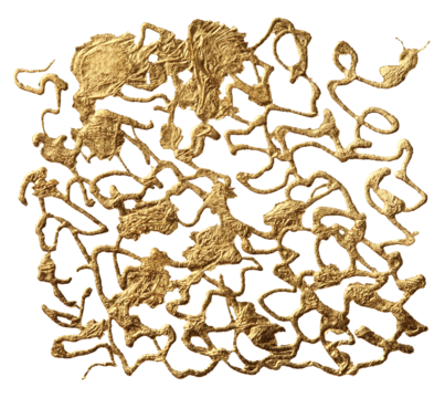 PNG Gold glitter ink scrawl stain line blot design element on transparent background.