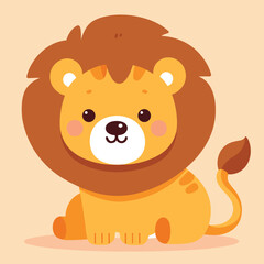 Cute cartoon lion character. Vector illustration in a flat design.