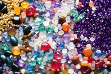 beads of various shapes and sizes scattered on a work desk