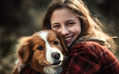 Teenage girl hugging her lovely dog